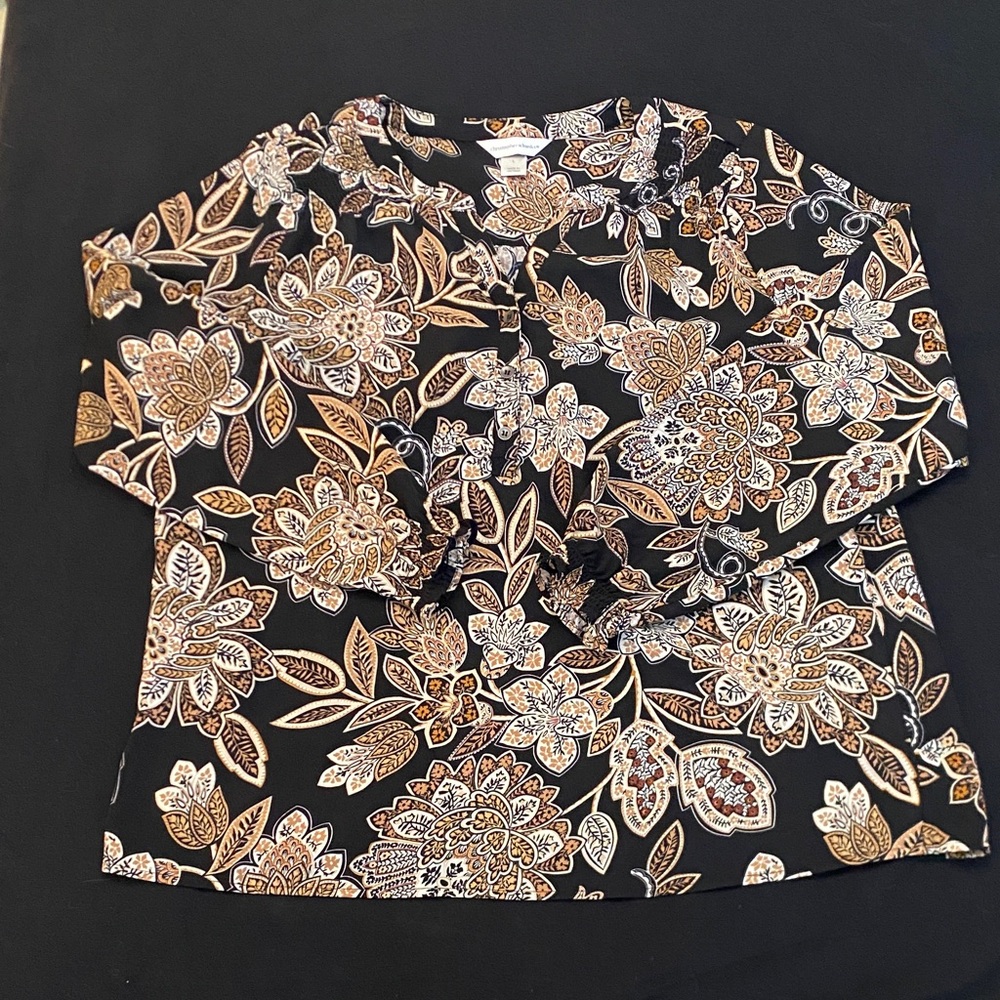 Christopher & Banks Black and Cream Floral Blouse